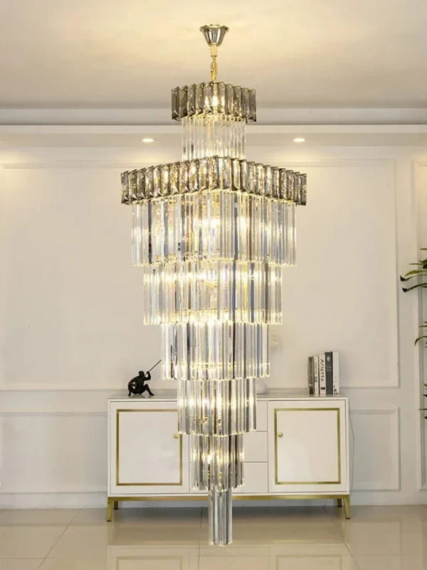 2024 New Modern Luxury Crystal Chandelier Villa Luxury High LED Duplex Hollow Penthouse Middle Floor Spiral Staircase Chandelier - obrazek 4