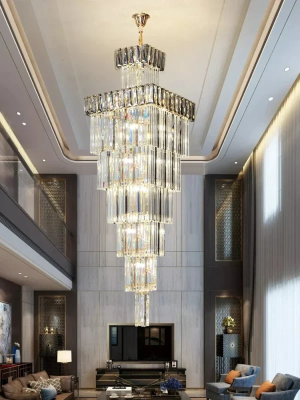 2024 New Modern Luxury Crystal Chandelier Villa Luxury High LED Duplex Hollow Penthouse Middle Floor Spiral Staircase Chandelier