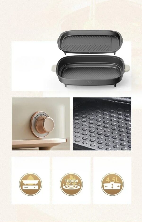 New Split Multifunctional Cooking Pot Barbecue Pan Hot Pot Electric Cooker Household Barbecue Integrated Pot Grilled Fish Pot. - obrazek 3