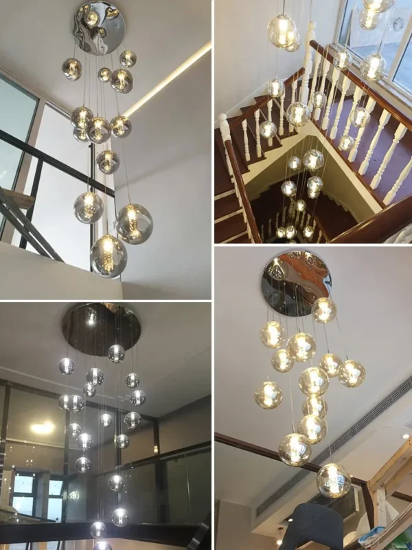 Nordic Glass Ball Chandelier Staircase Black Ball Light Spiral Light G4 Led Staircase Hotel Chandelier Villa Lighting Staircase - obrazek 4