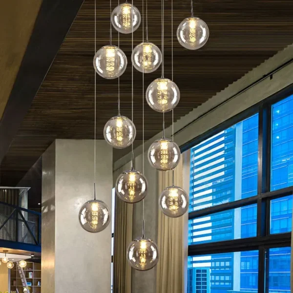 Nordic Glass Ball Chandelier Staircase Black Ball Light Spiral Light G4 Led Staircase Hotel Chandelier Villa Lighting Staircase - obrazek 5